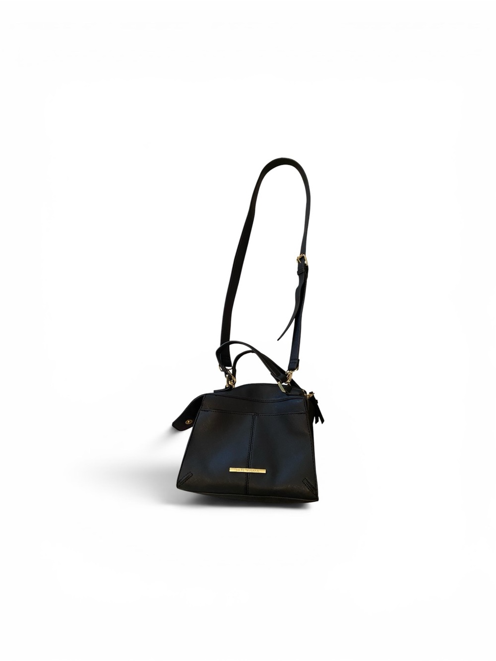 Steve Madden Black Leather Top-Handle Crossbody Bag with Gold Accents - Picture 9 of 15